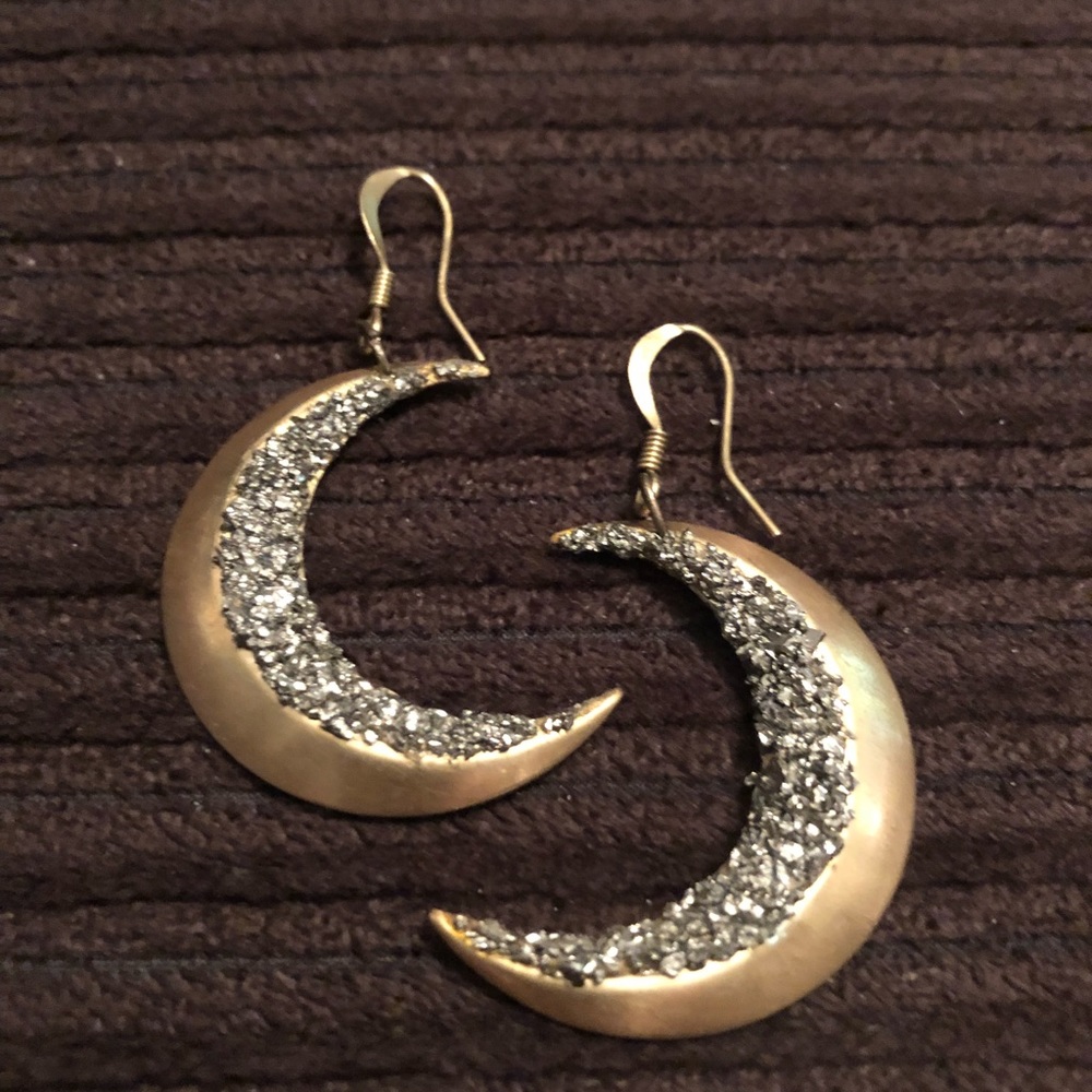 Marly Moretti moon earrings with pyrite